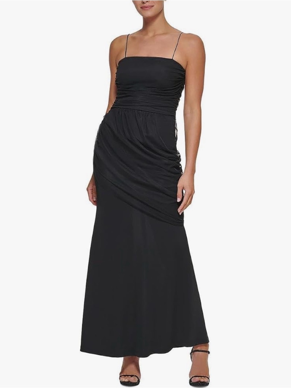 DKNY Black Strapless Ruched Maxi Dress